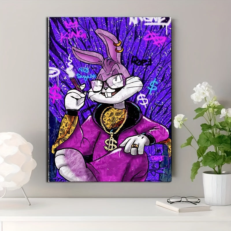 1pc Art Canvas Print Poster, Rich Rabbit Anime Canvas Wall Art, Artwork Wall Painting For Bathroom Bedroom Office Living Room Wall Decor, Home Decoration, No Frame