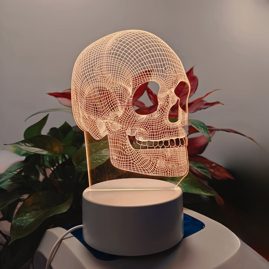 3D Skull LED Night Light - Pink Geometric Design, USB-Powered Desk Lamp for Bedroom, Study, or Halloween Party Decor, Artistic Brushed Metal Finish, Perfect Gift Idea, Bedroom Ambiance Light | Artistic Lamp | Plastic LED Lamp