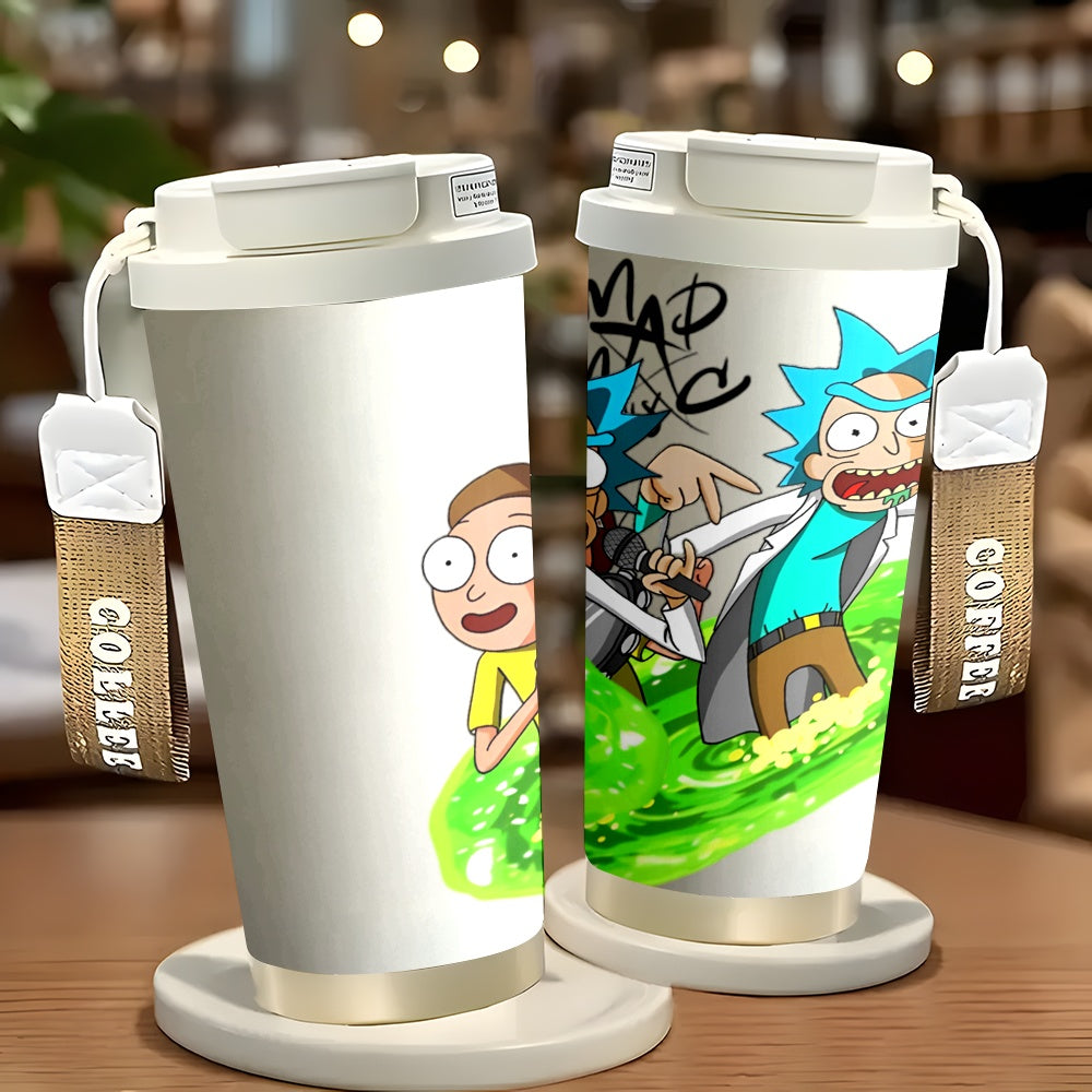 1pc 18oz Rick and Morty Stainless Steel Travel Mug - Leak-Proof, Insulated with Lid for Hot & Cold Drinks, Featuring Cartoon Character Design, Perfect for Outdoor Activities and Car Use, Hand Wash Only, Coffee Travel Mug