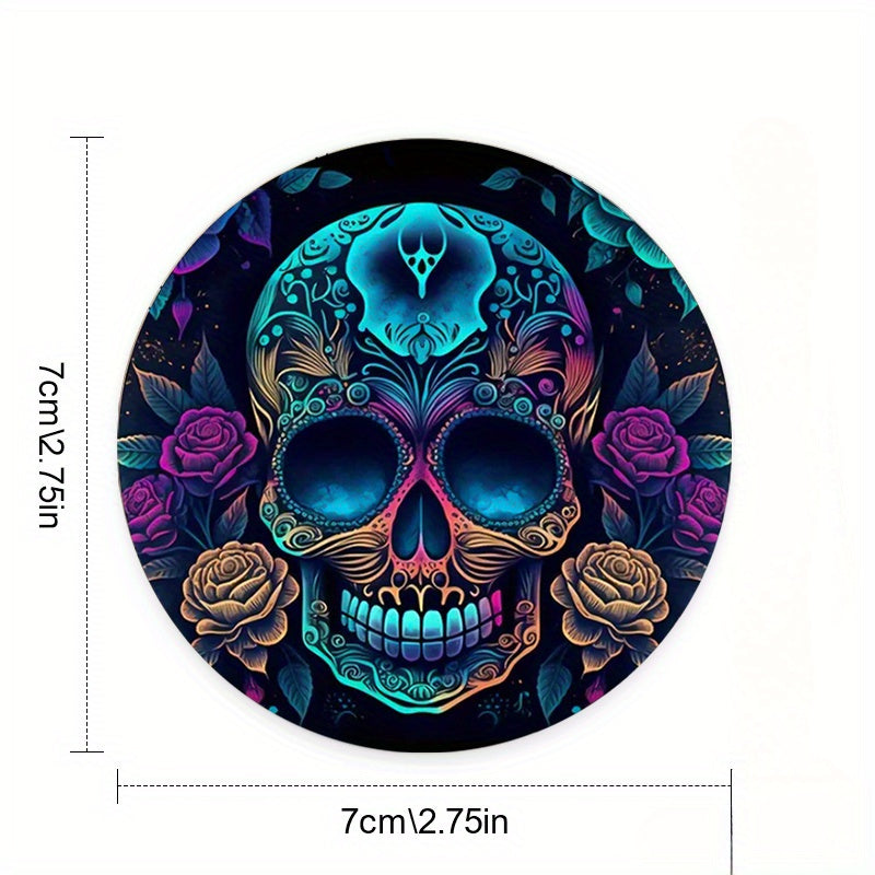 2pcs Skull & Roses Car Cup Holder Coasters - Anti-Slip, Shockproof EVA Design, Vibrant Purple & Coffee Roses with Blue Skull Pattern - Fit for Halloween or Everyday Style, Skull Car Accessories