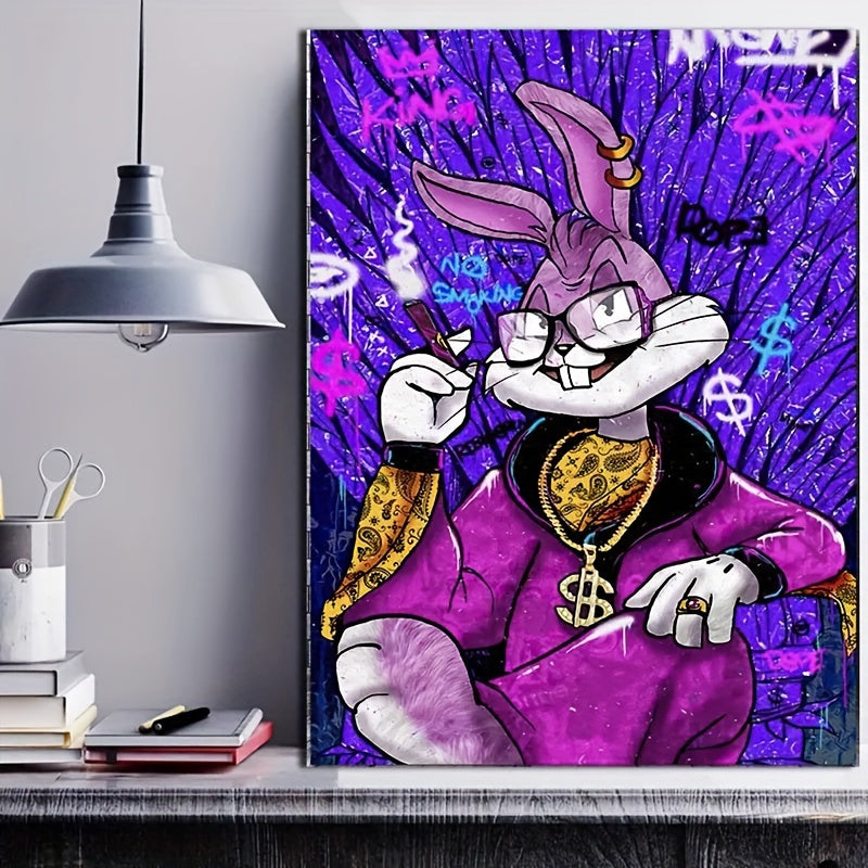 1pc Art Canvas Print Poster, Rich Rabbit Anime Canvas Wall Art, Artwork Wall Painting For Bathroom Bedroom Office Living Room Wall Decor, Home Decoration, No Frame