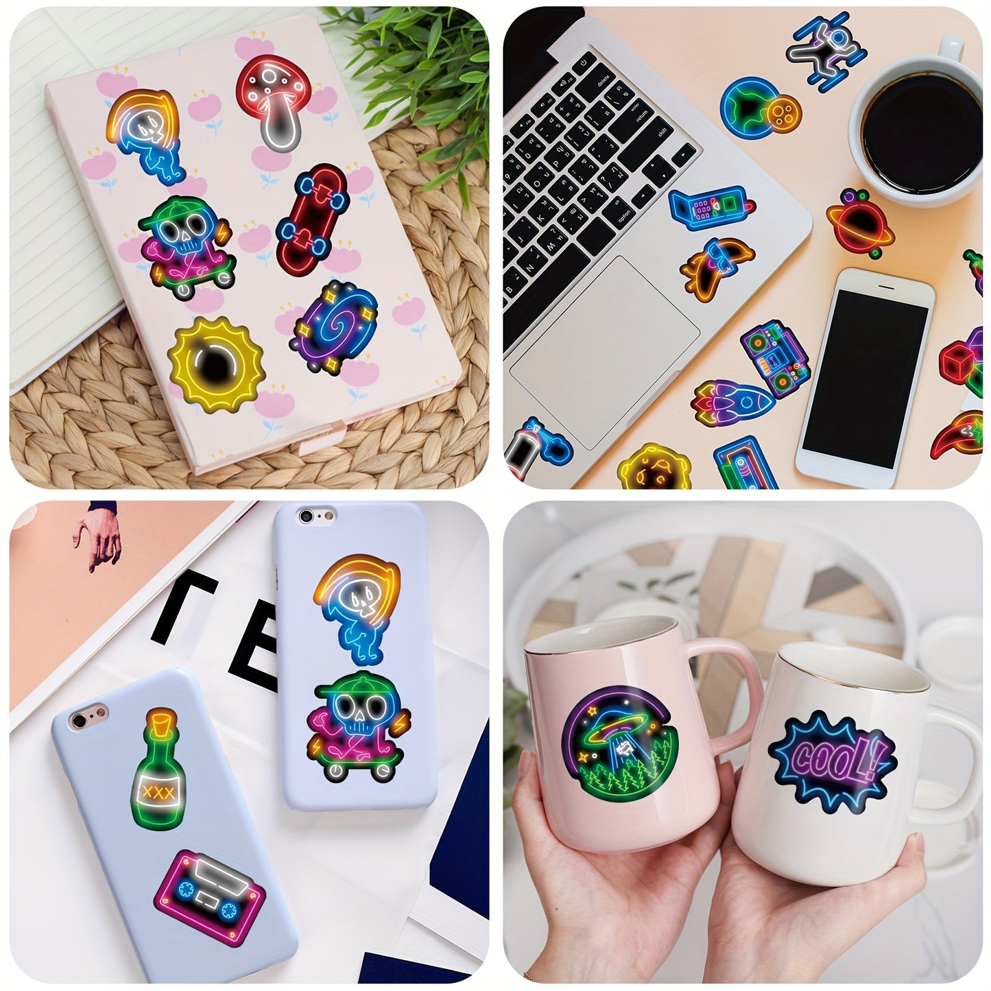 200pcs Dopamine Neon Mixed Stickers, Colorful Graffiti Stickers For Motorcycle Luggage Refrigerator Easter gift