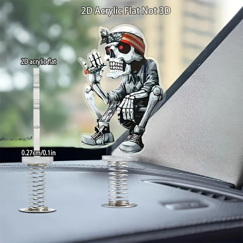 2D Acrylic Flat Skull with Glasses & Bandana - Unique 2D Spring Mechanism Design, Ideal for Car, Bike, Backpack, and Home Decor, Festive Gift Idea, Festive Gift Item|Vibrant Skull Design|Detailed Skeleton Art, Skull Accessori
