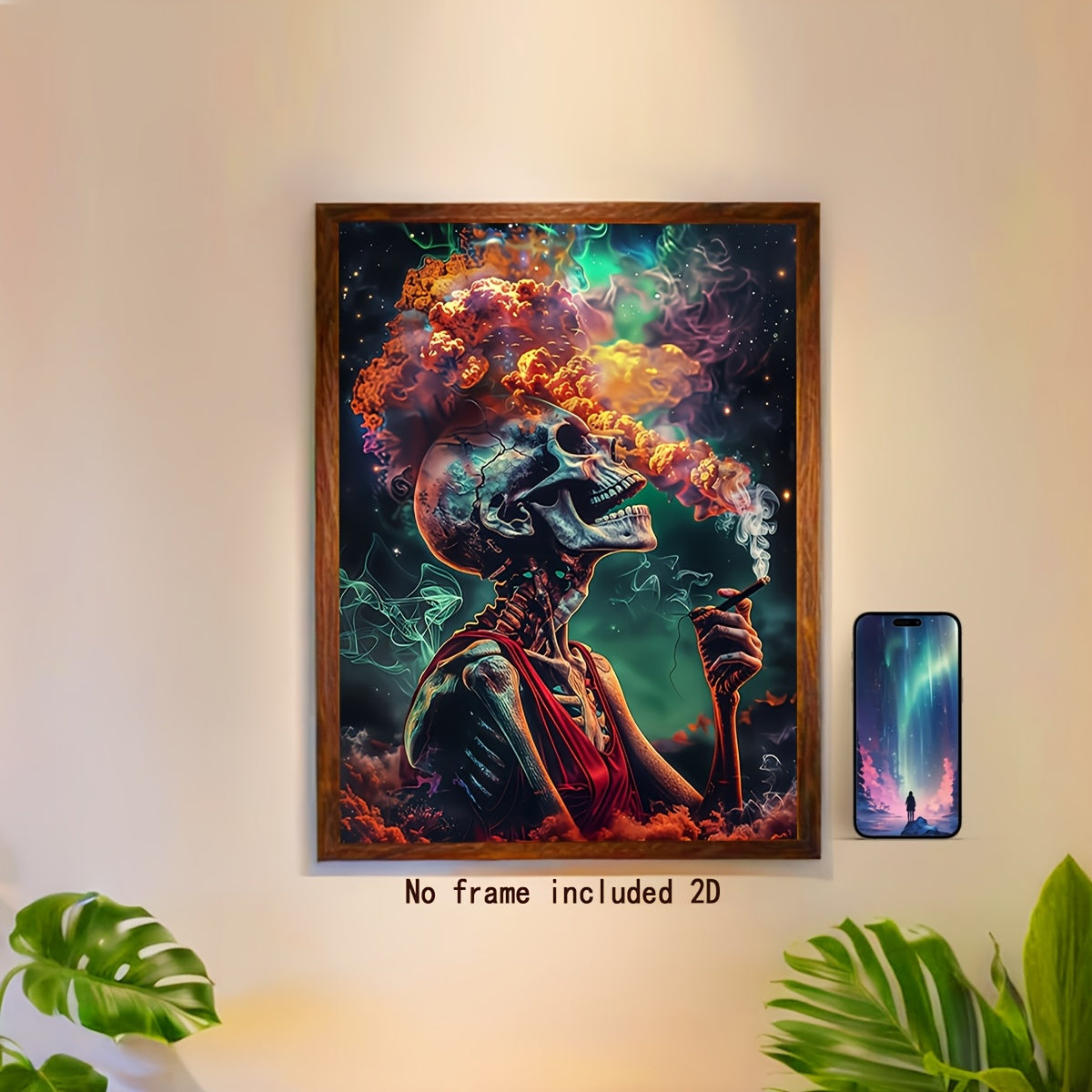 Smoking Skull & Vibrant Smoke Canvas Art, 30.48x40.64cm - Frameless Wall Decor for Home, Office, Cafe | Perfect for Bedroom, Living Room, Bathroom, Perfect for Room Decor