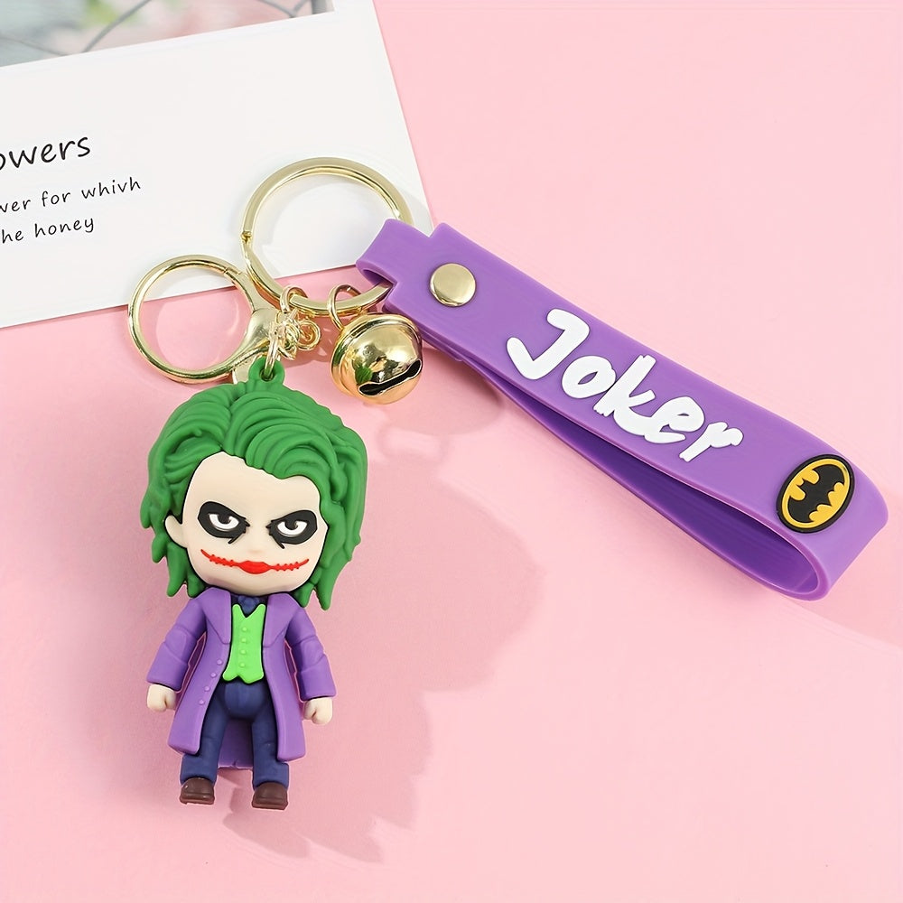 WB Batman & Joker Keychains - Cute Character Design, Durable Silicone with Zinc Alloy Chains & Iron Keyrings, Collectible Gift for DC Fans