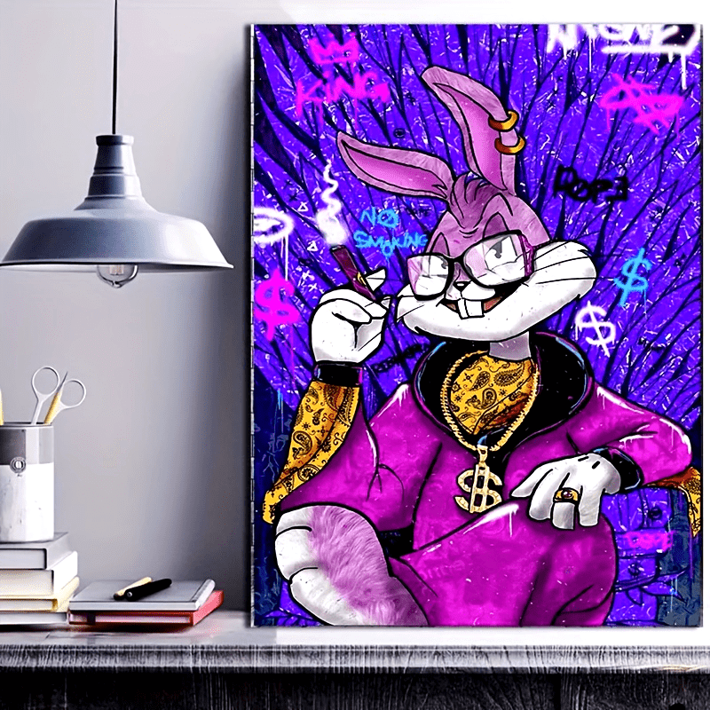 1pc Art Canvas Print Poster, Rich Rabbit Anime Canvas Wall Art, Artwork Wall Painting For Bathroom Bedroom Office Living Room Wall Decor, Home Decoration, No Frame