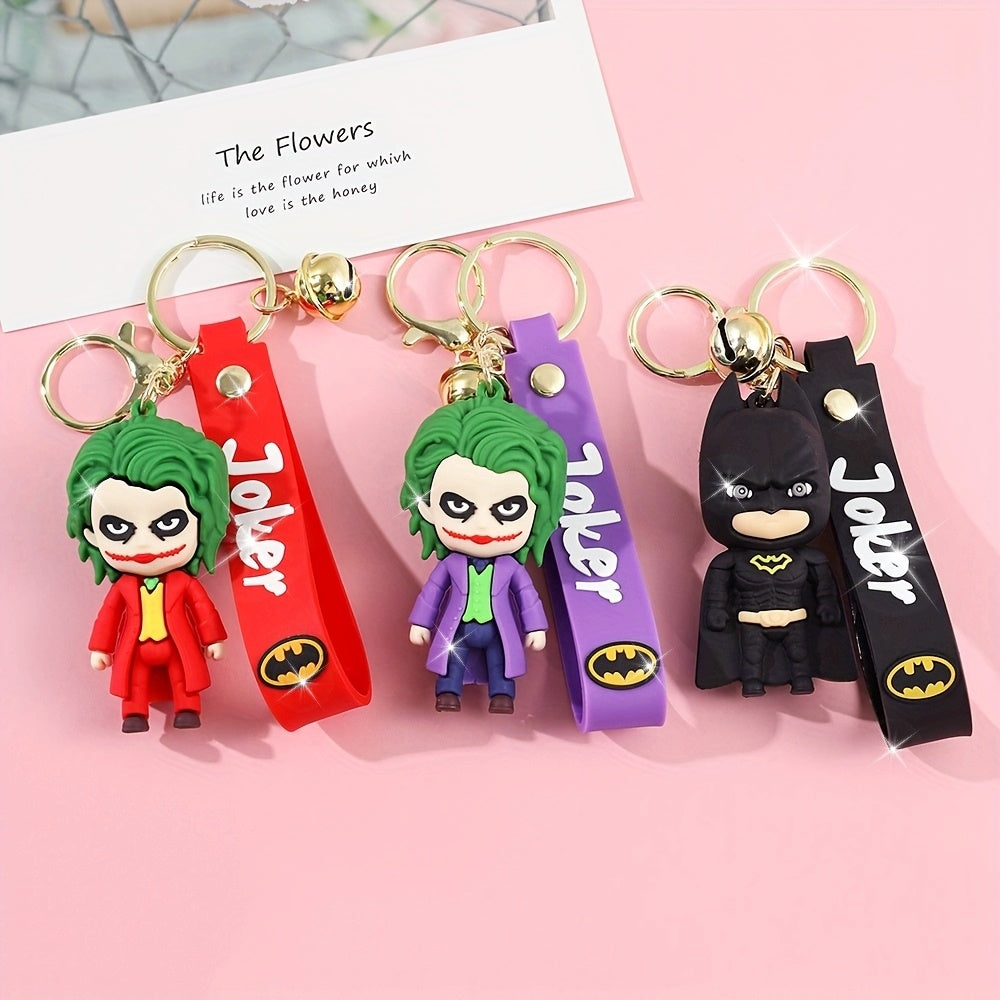 WB Batman & Joker Keychains - Cute Character Design, Durable Silicone with Zinc Alloy Chains & Iron Keyrings, Collectible Gift for DC Fans