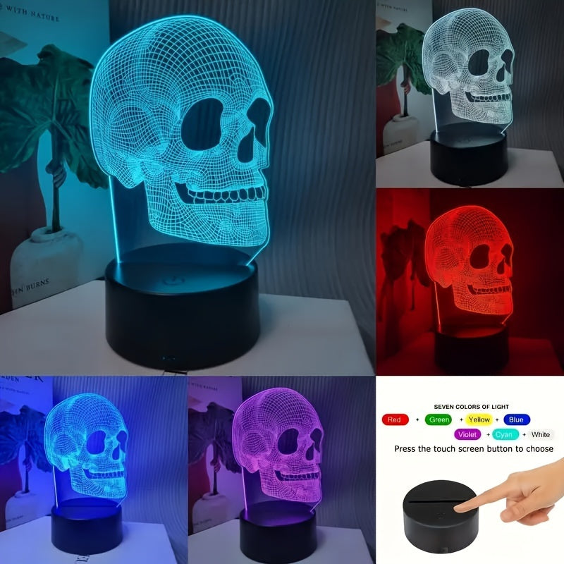 3D Skull LED Night Light - Pink Geometric Design, USB-Powered Desk Lamp for Bedroom, Study, or Halloween Party Decor, Artistic Brushed Metal Finish, Perfect Gift Idea, Bedroom Ambiance Light | Artistic Lamp | Plastic LED Lamp