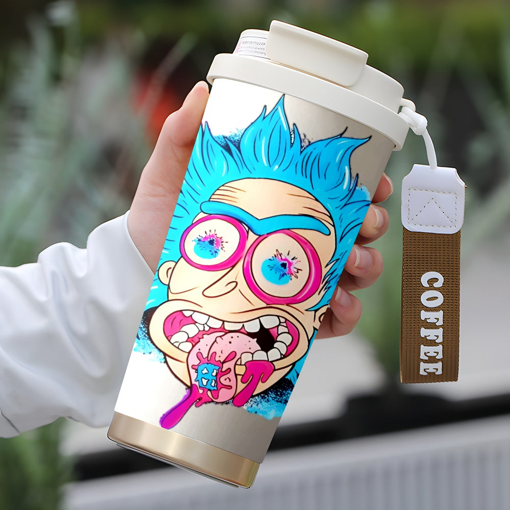 1pc 18oz Rick and Morty Stainless Steel Travel Mug, Double-Layer Insulated Coffee Cup with Cartoon Character Design, Reusable, Hand Wash Only, Multipurpose Use, No Electricity Needed, Car Coffee Mug | Cartoon Character Mug |