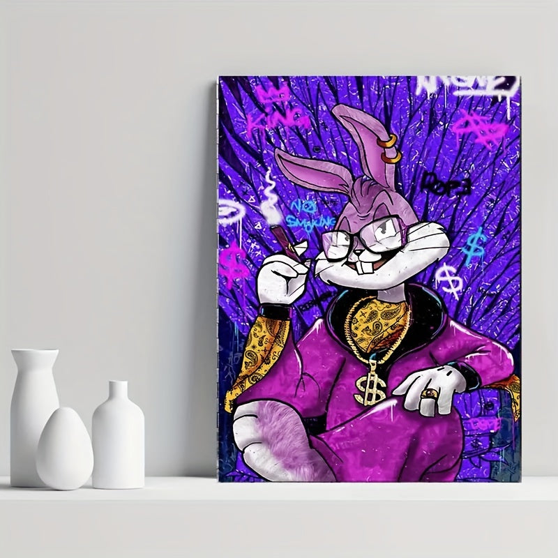 1pc Art Canvas Print Poster, Rich Rabbit Anime Canvas Wall Art, Artwork Wall Painting For Bathroom Bedroom Office Living Room Wall Decor, Home Decoration, No Frame