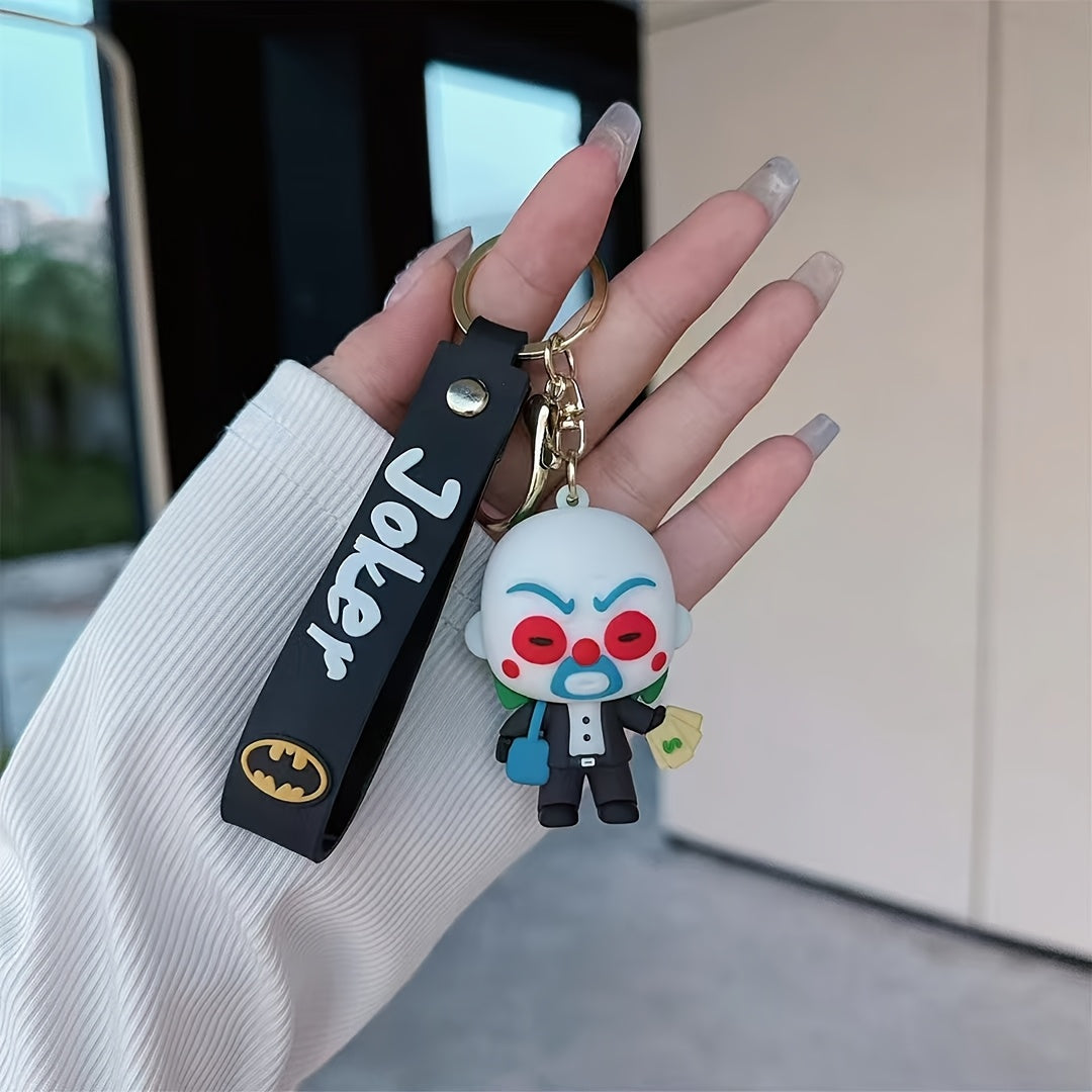 Warner Bros Batman Joker Character Keychain, Creative PVC Soft Keychain for Car Key Bag Ornaments Decoration Party Gift Women Daily Use