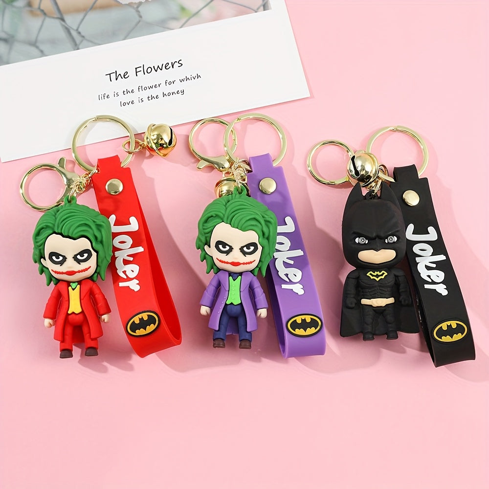 WB Batman & Joker Keychains - Cute Character Design, Durable Silicone with Zinc Alloy Chains & Iron Keyrings, Collectible Gift for DC Fans