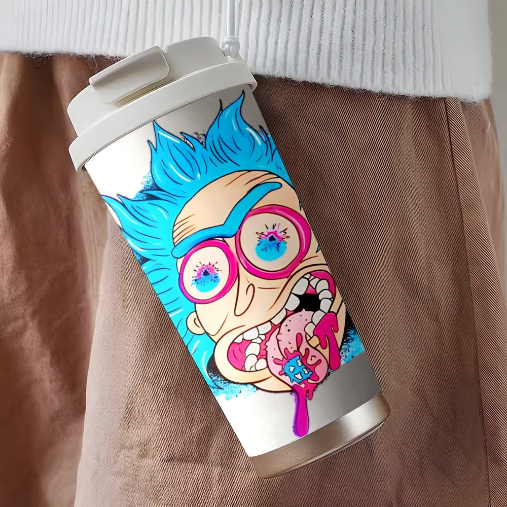 1pc 18oz Rick and Morty Stainless Steel Travel Mug, Double-Layer Insulated Coffee Cup with Cartoon Character Design, Reusable, Hand Wash Only, Multipurpose Use, No Electricity Needed, Car Coffee Mug | Cartoon Character Mug |