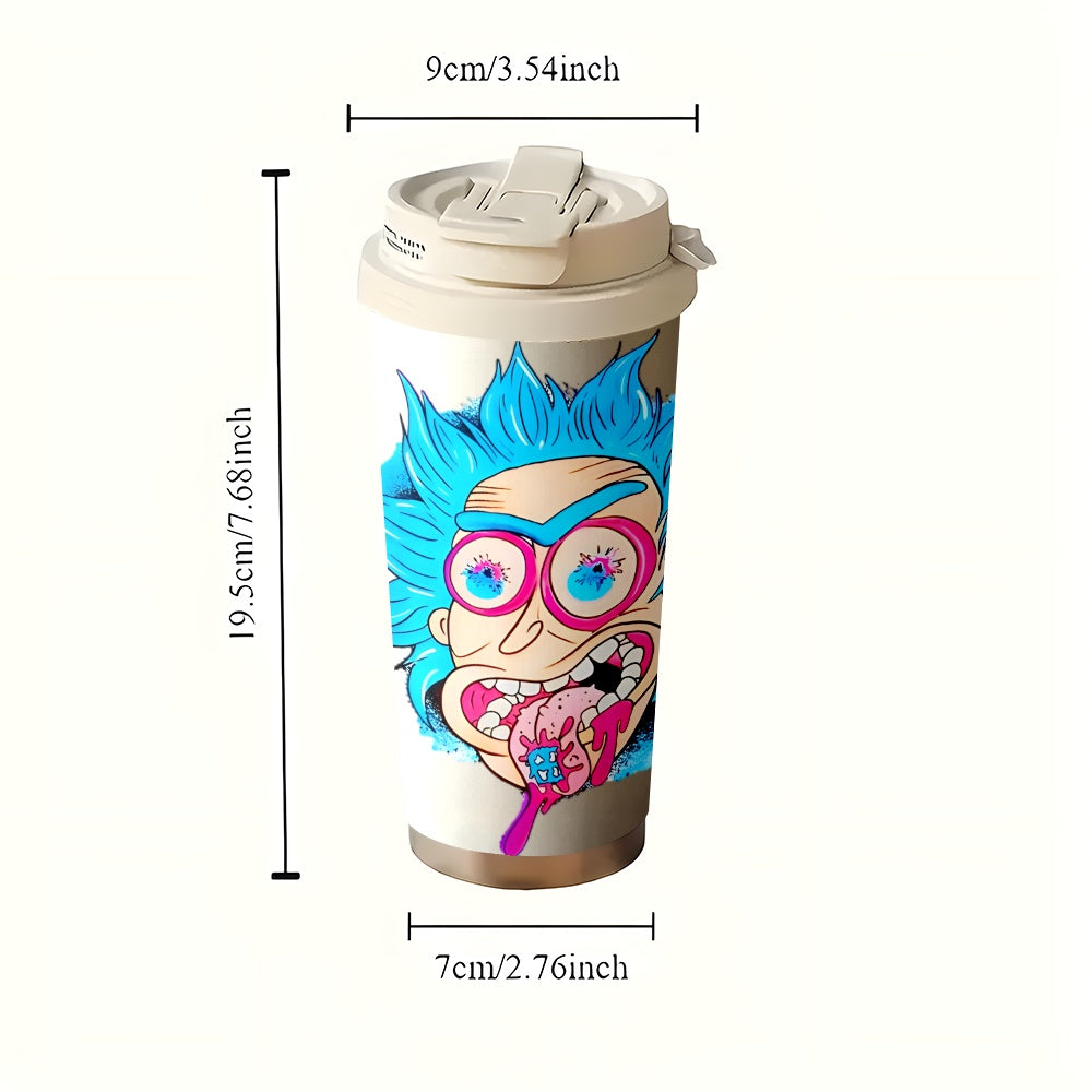 1pc 18oz Rick and Morty Stainless Steel Travel Mug, Double-Layer Insulated Coffee Cup with Cartoon Character Design, Reusable, Hand Wash Only, Multipurpose Use, No Electricity Needed, Car Coffee Mug | Cartoon Character Mug |