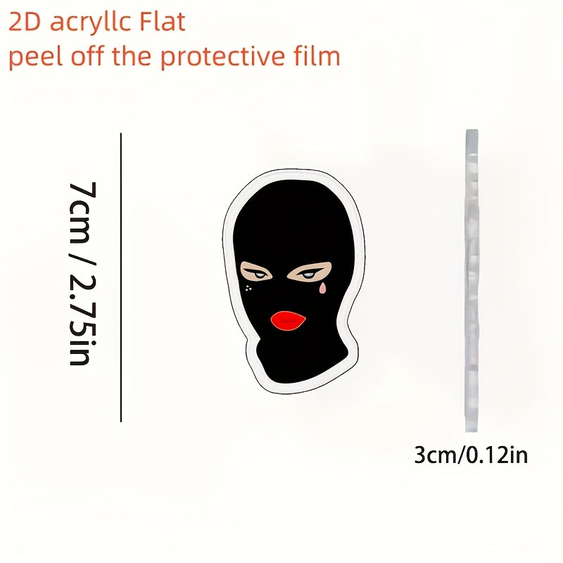 2D Flat, Stylish Acrylic Car Mirror Pendant & Keychain - 2D Flat Design with Red Lips & Black Mask, Durable Car Accessory for Home & Holiday Decor, Car Mirror Pendant, Holiday Decoration, Bold Design, 2D Flat
