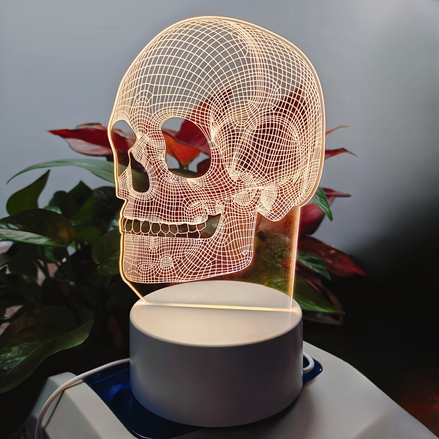 3D Skull LED Night Light - Pink Geometric Design, USB-Powered Desk Lamp for Bedroom, Study, or Halloween Party Decor, Artistic Brushed Metal Finish, Perfect Gift Idea, Bedroom Ambiance Light | Artistic Lamp | Plastic LED Lamp