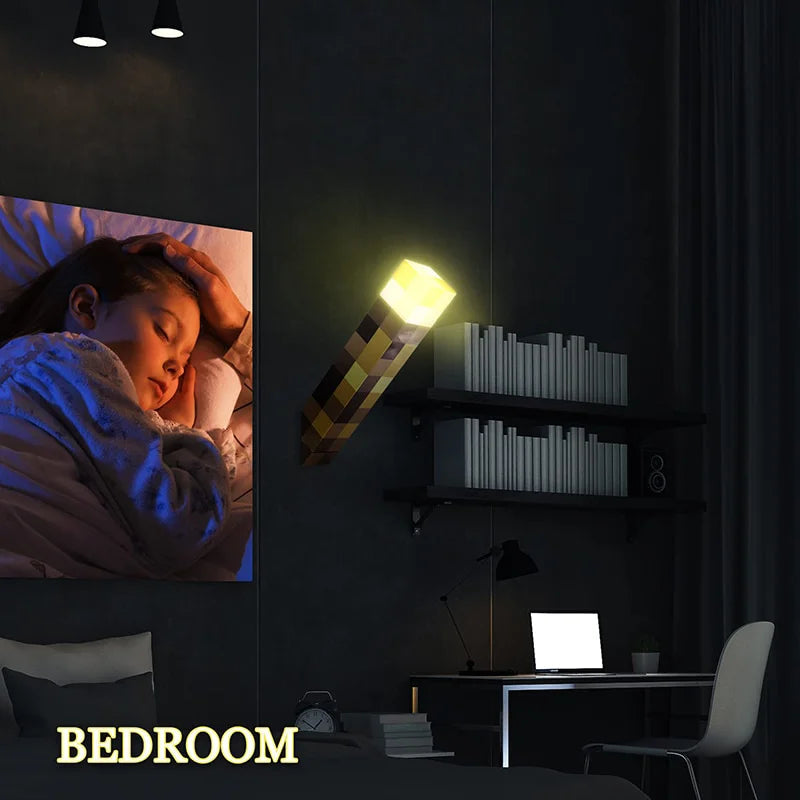 MC Game Torch Light Brownstone LED Night Light USB Rechargeable Bedroom Decoration Table Lamp Gift Lamp for Kids Bedside Lamp