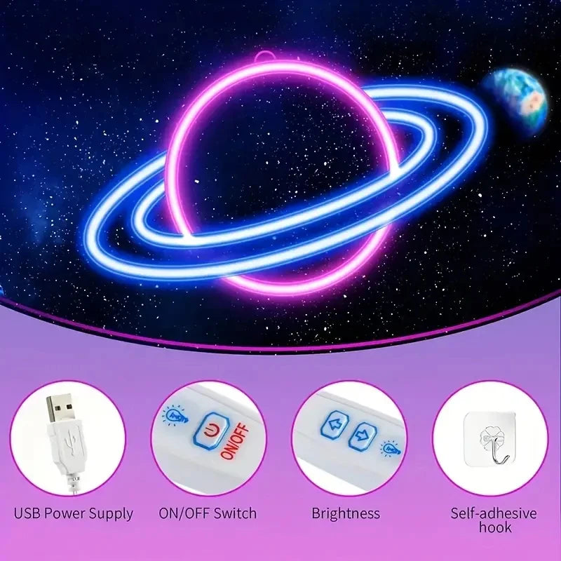 neon planet wall art