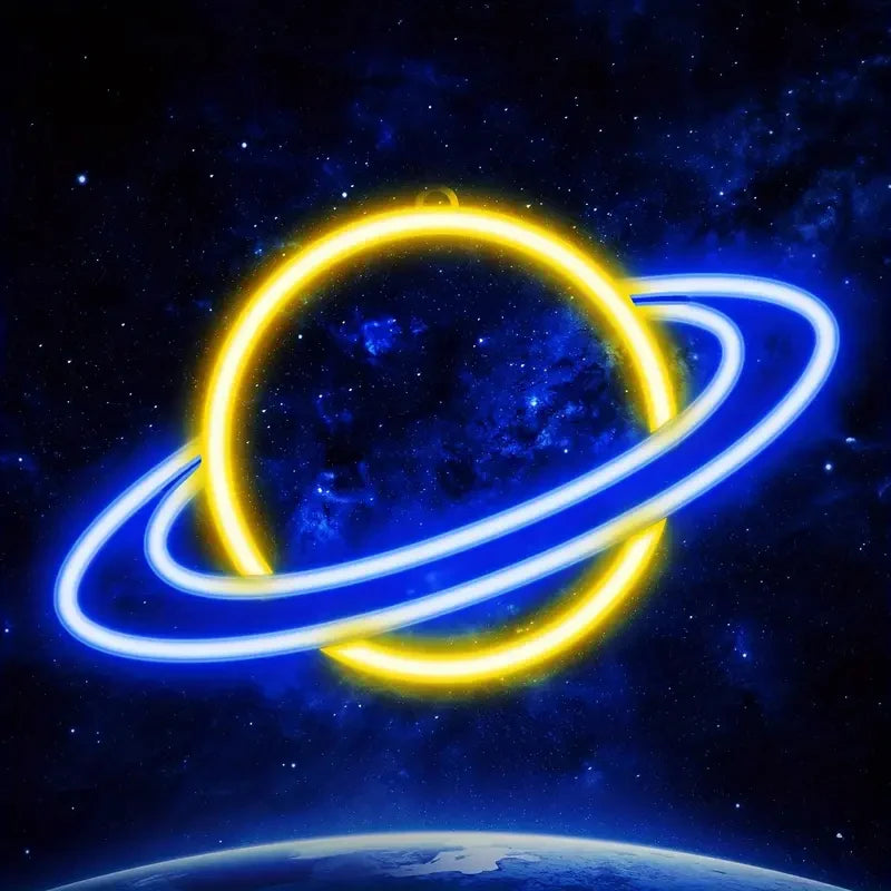 neon planet wall art