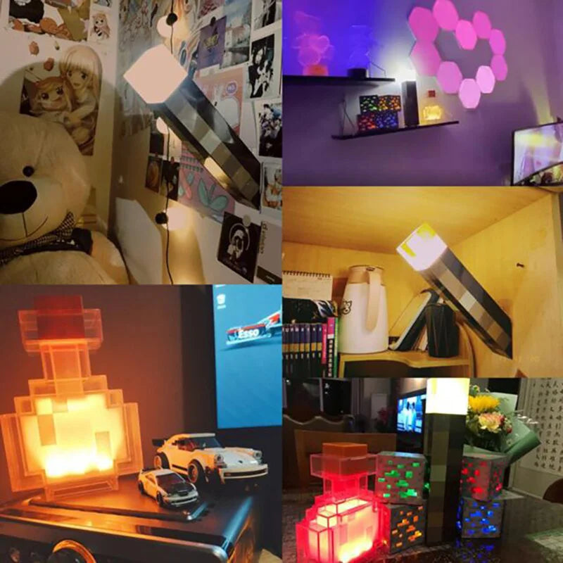 MC Game Torch Light Brownstone LED Night Light USB Rechargeable Bedroom Decoration Table Lamp Gift Lamp for Kids Bedside Lamp
