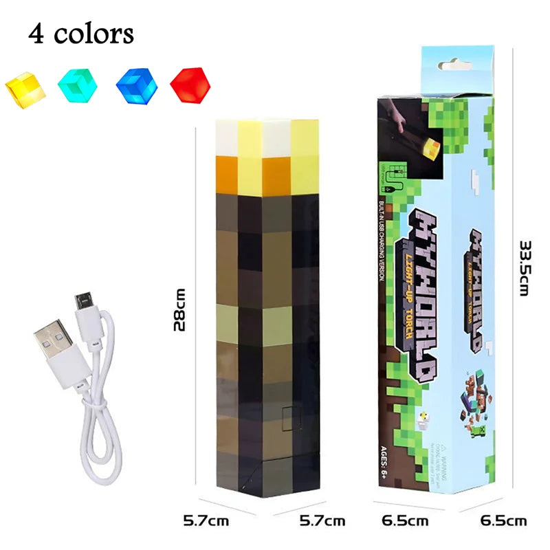 MC Game Torch Light Brownstone LED Night Light USB Rechargeable Bedroom Decoration Table Lamp Gift Lamp for Kids Bedside Lamp