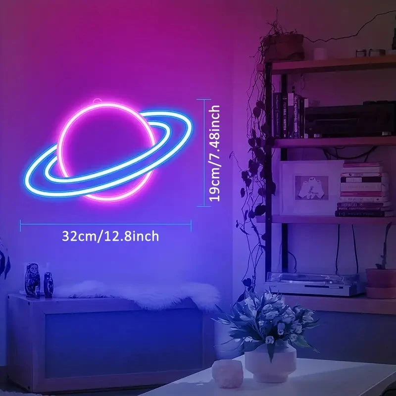 neon planet wall art