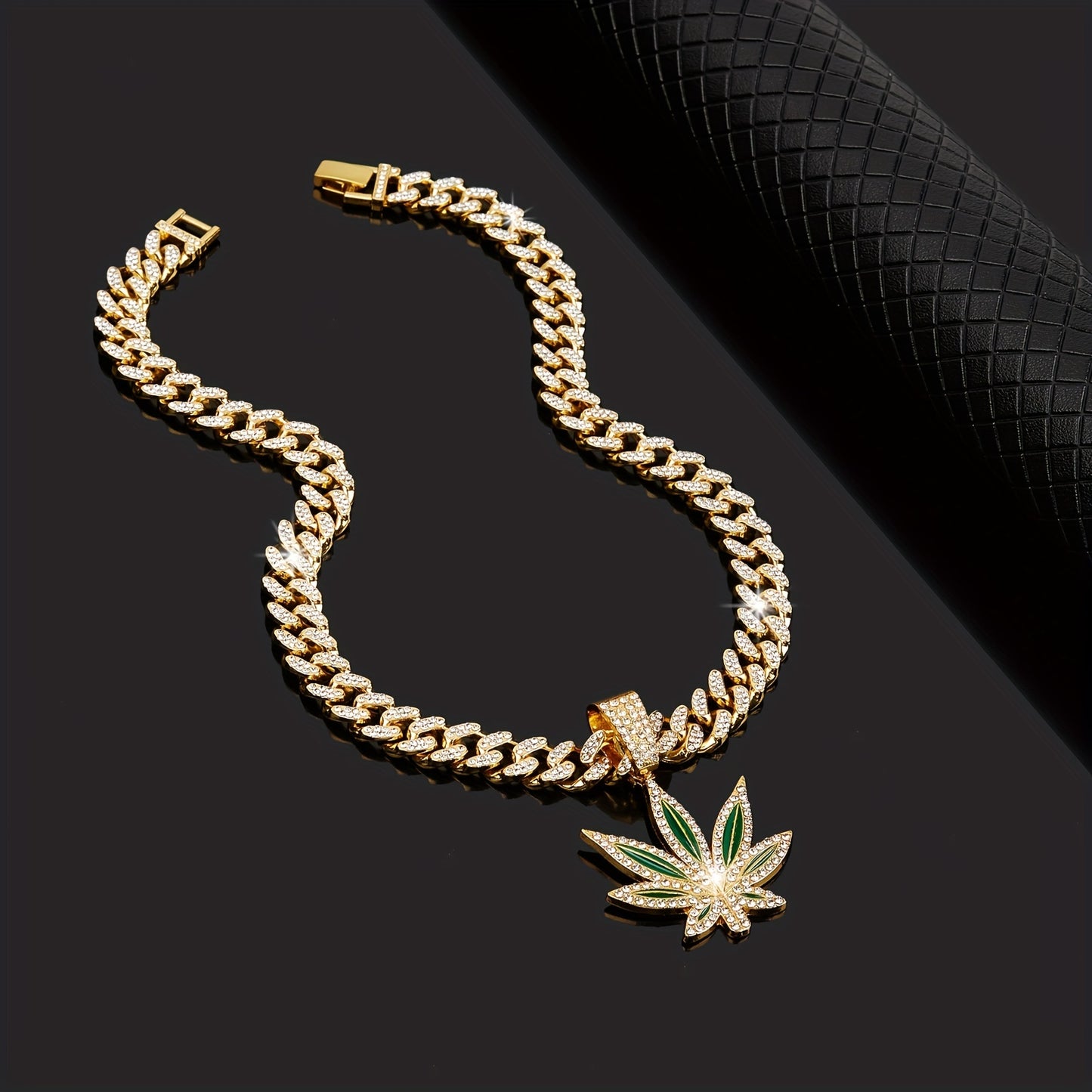 Classic Retro Green Leaf Pendant, Cuban Necklace For Hip-hop Men