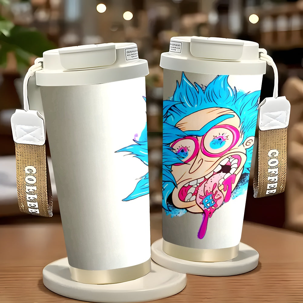1pc 18oz Rick and Morty Stainless Steel Travel Mug, Double-Layer Insulated Coffee Cup with Cartoon Character Design, Reusable, Hand Wash Only, Multipurpose Use, No Electricity Needed, Car Coffee Mug | Cartoon Character Mug |