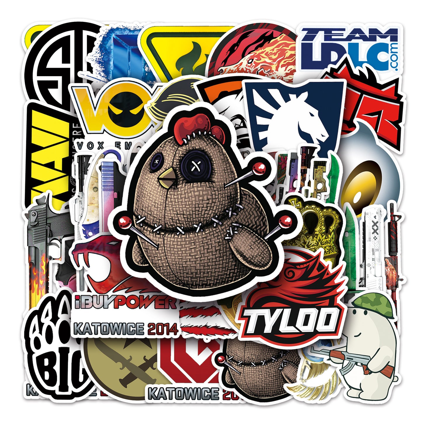 52pcs CS:GO Titan 2014 Sticker Pack - Rare Designs Including Titan, Crown, and Big Eye - Waterproof Decals for Laptops, Water Bottles, Phones, Skateboards, and Tablets - Realistic Graffiti Decor