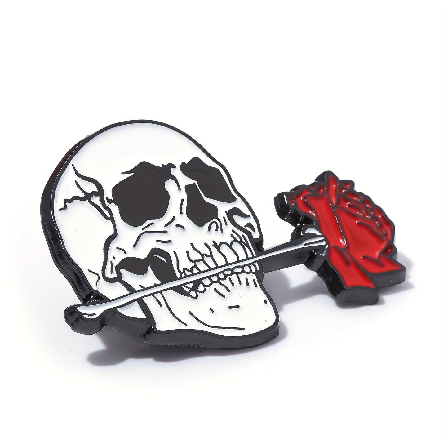 Skull with Rose Halloween Brooch - Zinc Alloy, Minimalist Style Fashion Accessory for Men, Creative, Party Gift