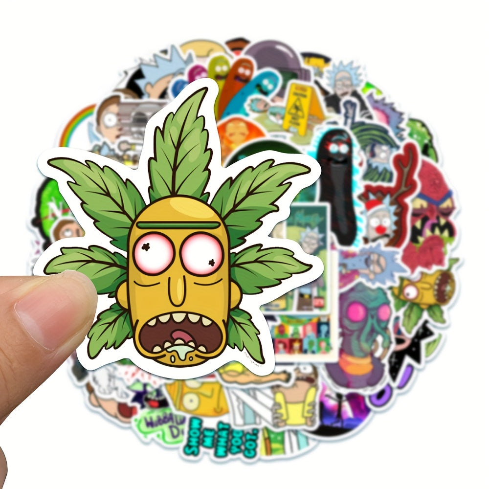 50pcs Rick and Morty Themed Self-Adhesive Stickers, Suitable for Computers, Water Bottles, Instruments, Suitcase Decals, Holiday Party Decorations, Perfect Gift for Friends