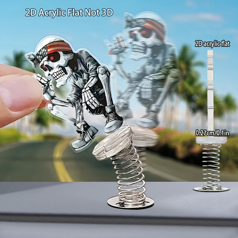 2D Acrylic Flat Skull with Glasses & Bandana - Unique 2D Spring Mechanism Design, Ideal for Car, Bike, Backpack, and Home Decor, Festive Gift Idea, Festive Gift Item|Vibrant Skull Design|Detailed Skeleton Art, Skull Accessori