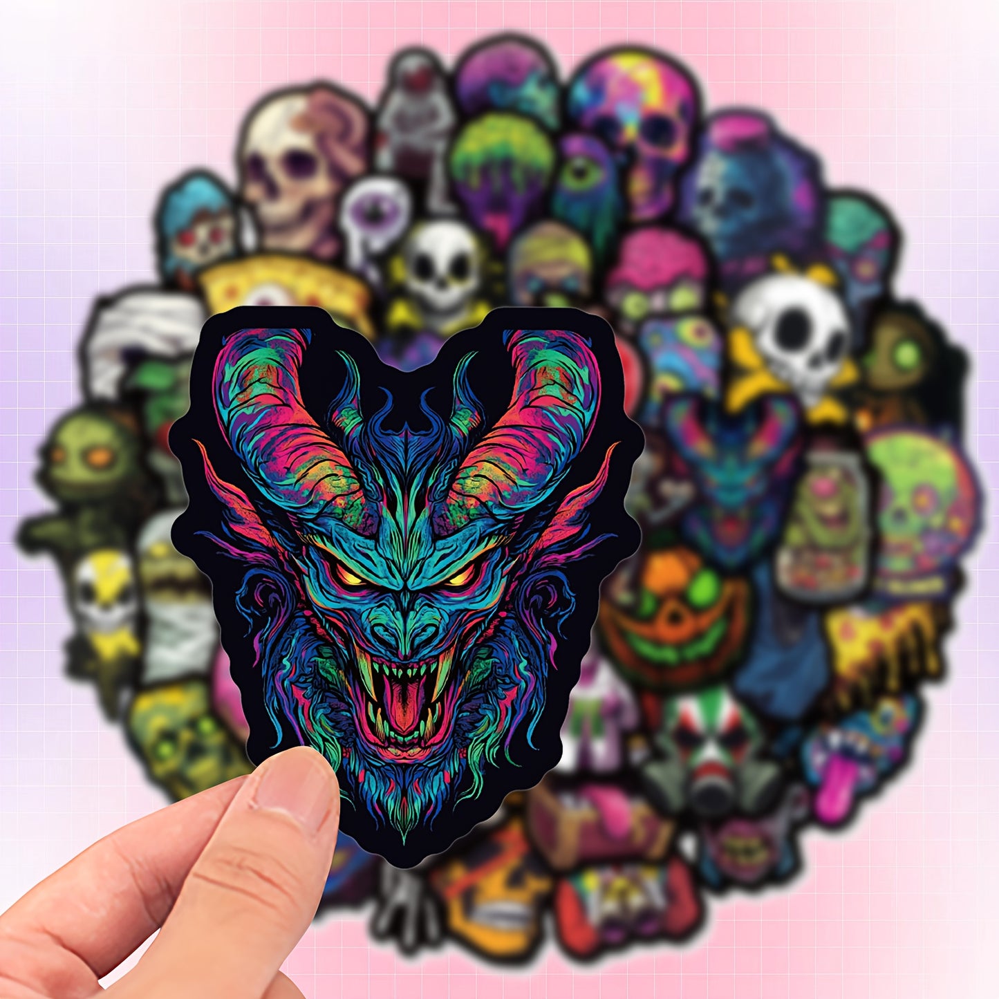 50pcs Glow-in-the-Dark Skull Stickers - Spooky Halloween Vinyl Decals for Phone Cases, Laptops, Luggage & Water Bottles - Reusable, Colorful & Creepy Designs, Halloween Accessories