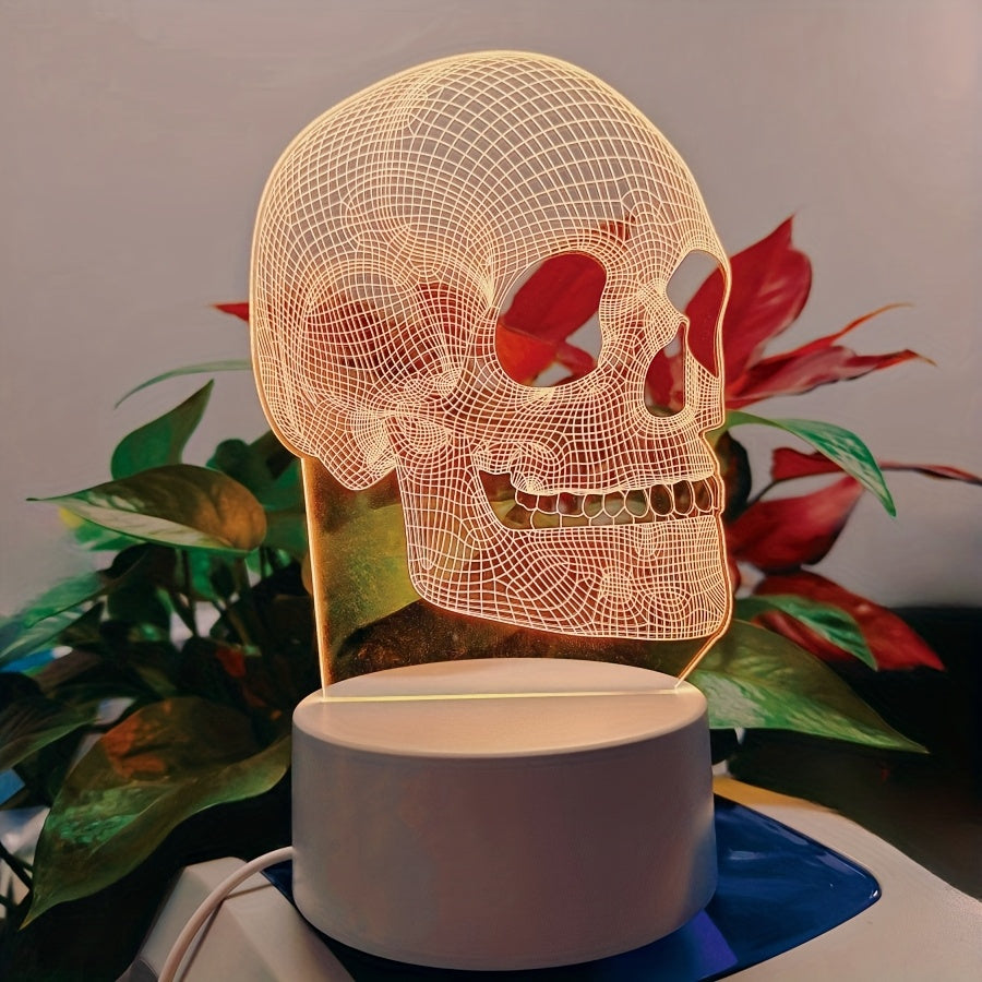 3D Skull LED Night Light - Pink Geometric Design, USB-Powered Desk Lamp for Bedroom, Study, or Halloween Party Decor, Artistic Brushed Metal Finish, Perfect Gift Idea, Bedroom Ambiance Light | Artistic Lamp | Plastic LED Lamp