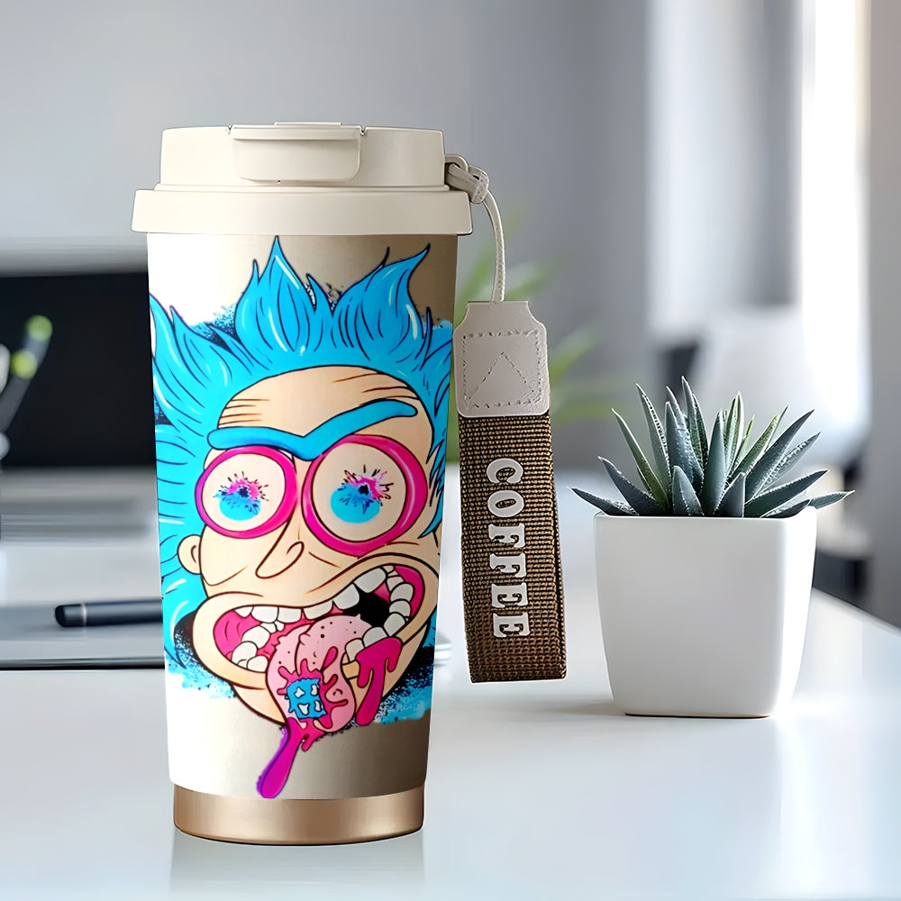 1pc 18oz Rick and Morty Stainless Steel Travel Mug, Double-Layer Insulated Coffee Cup with Cartoon Character Design, Reusable, Hand Wash Only, Multipurpose Use, No Electricity Needed, Car Coffee Mug | Cartoon Character Mug |