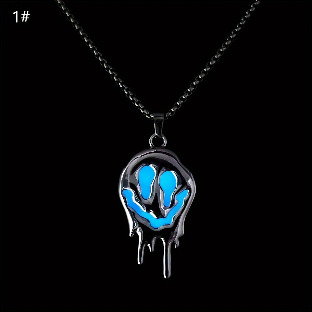Punk Style Glowing Pendant Necklace in White, Synthetic November Birthstone, Zinc Alloy, No Plating, Fashion Trend Accessory, Gothic Hip Hop Jewelry for Halloween, Unisex Birthday Gift