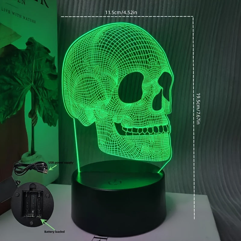 3D Skull LED Night Light - Pink Geometric Design, USB-Powered Desk Lamp for Bedroom, Study, or Halloween Party Decor, Artistic Brushed Metal Finish, Perfect Gift Idea, Bedroom Ambiance Light | Artistic Lamp | Plastic LED Lamp