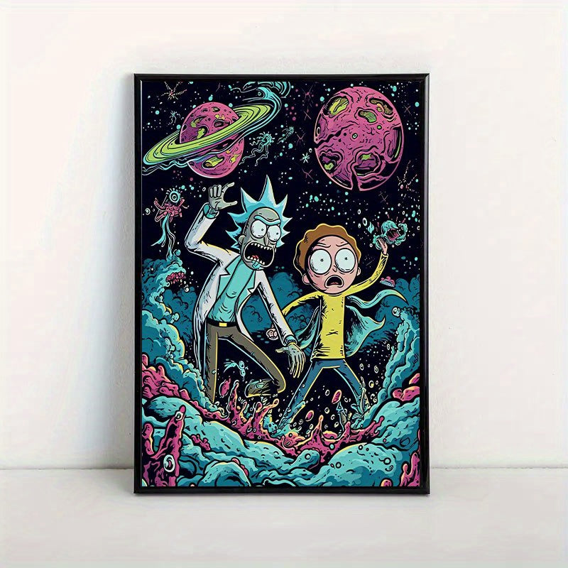 1pc Warner Bros. Rick and Morty Canvas Art Print - Vibrant Cosmic Energy Theme Unframed Wall Decor with Planets, Stars & Alien Creatures, Perfect for Living Room, Bedroom, Office, Classroom - Aesthetic Room Decor, Father's Da