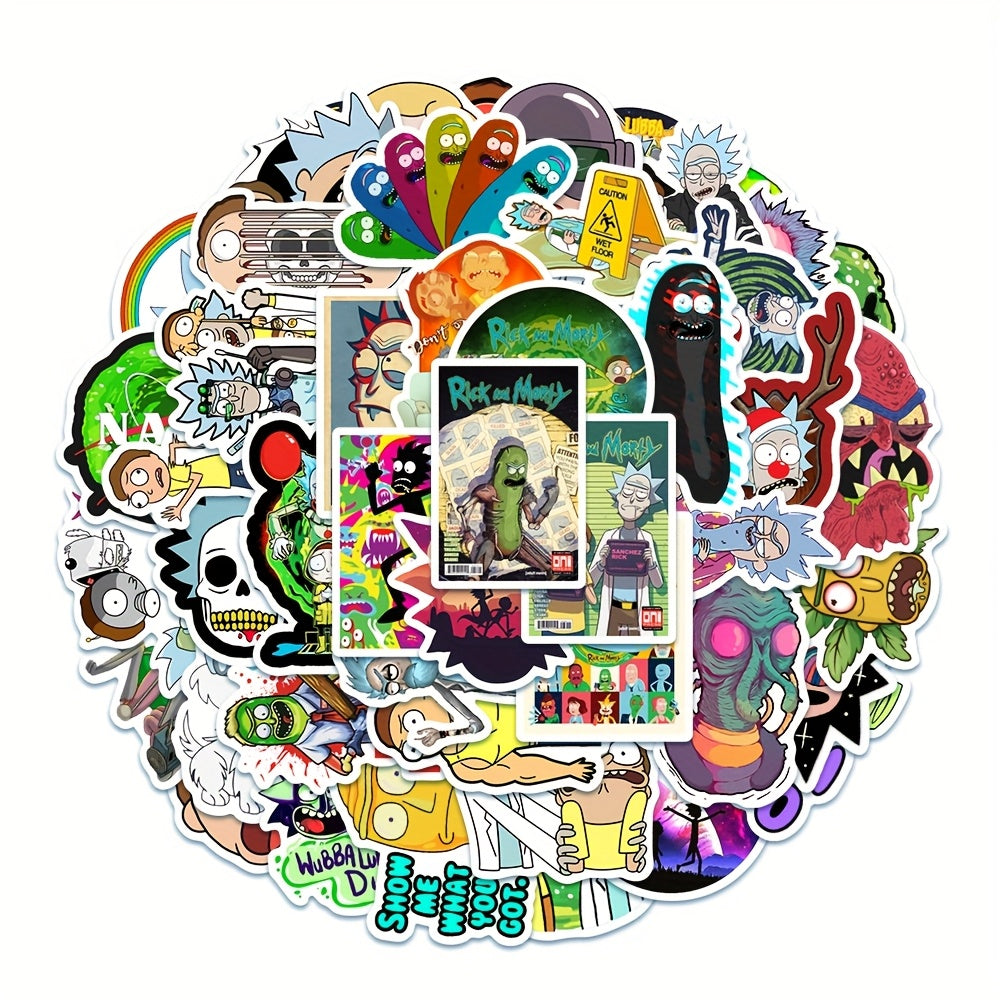 50pcs Rick and Morty Themed Self-Adhesive Stickers, Suitable for Computers, Water Bottles, Instruments, Suitcase Decals, Holiday Party Decorations, Perfect Gift for Friends