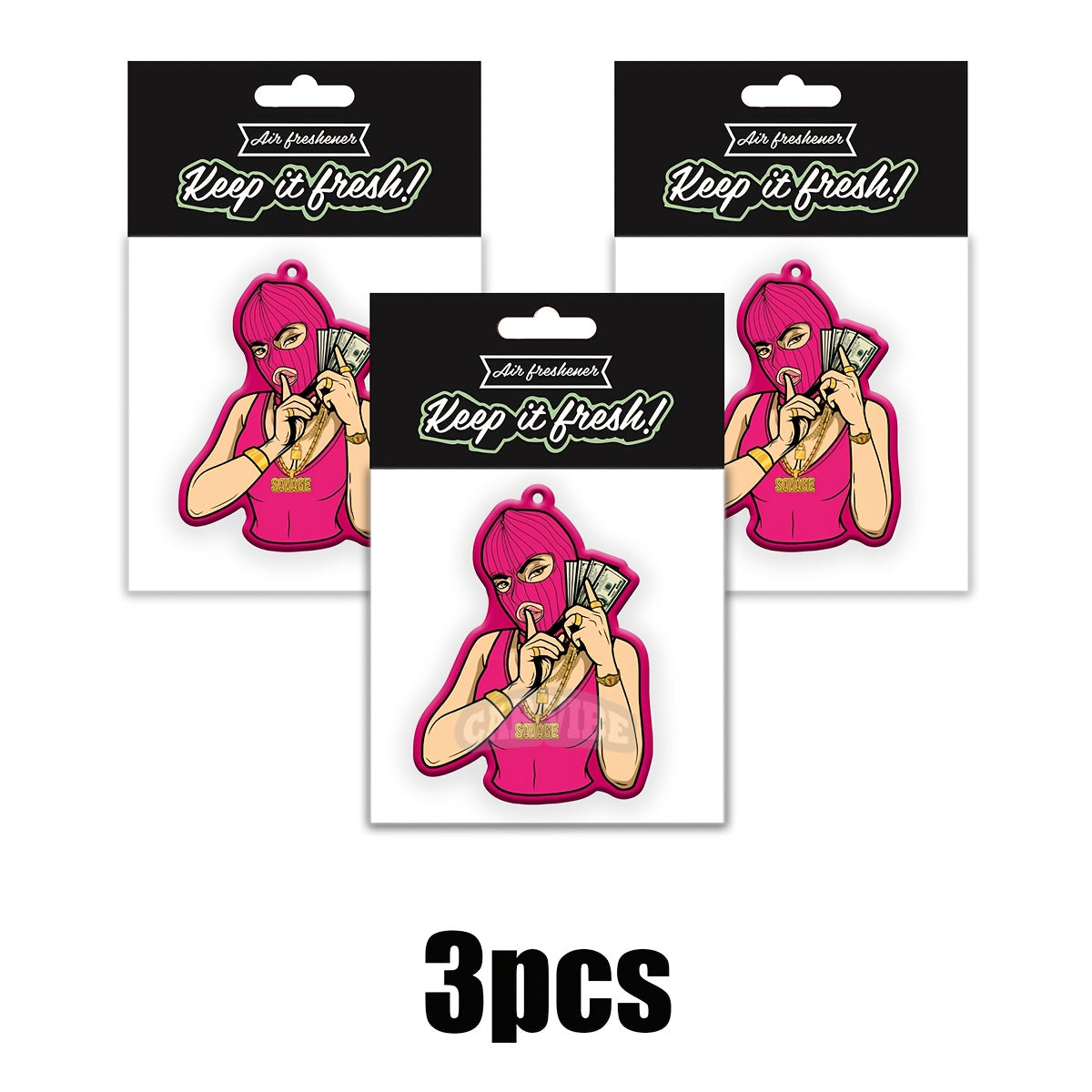 PINK ART GIRL Savage Gangsta Style Car Air Freshener - Hanging Rearview Mirror Scented Tablet, Cool Automotive Decor, Paper-Based Vehicle Fragrance, No Effect, No Alcohol, Ideal Gift for Friends, Car Air Freshener Hanging Dec