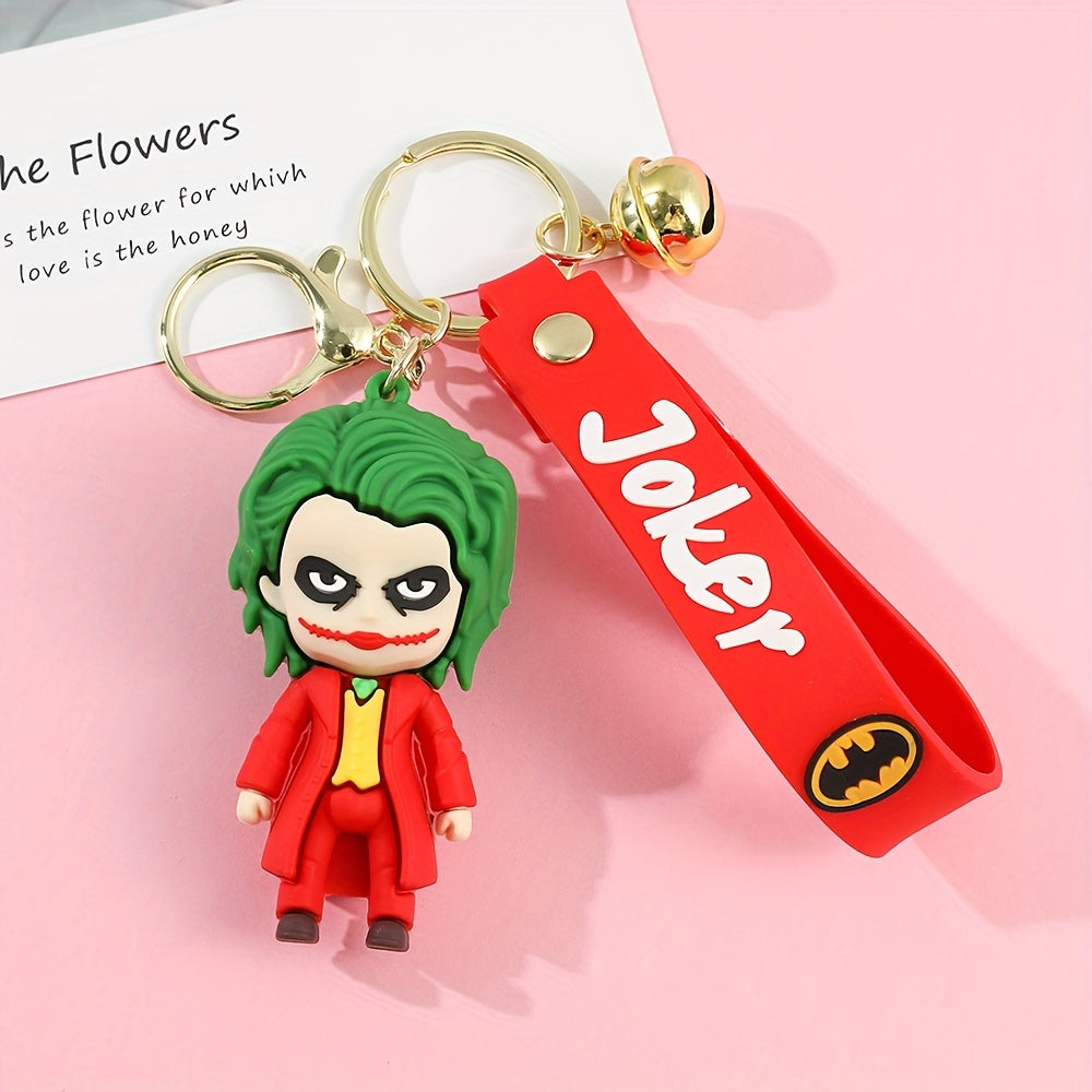 WB Batman & Joker Keychains - Cute Character Design, Durable Silicone with Zinc Alloy Chains & Iron Keyrings, Collectible Gift for DC Fans