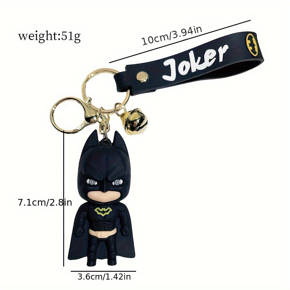 WB Batman & Joker Keychains - Cute Character Design, Durable Silicone with Zinc Alloy Chains & Iron Keyrings, Collectible Gift for DC Fans
