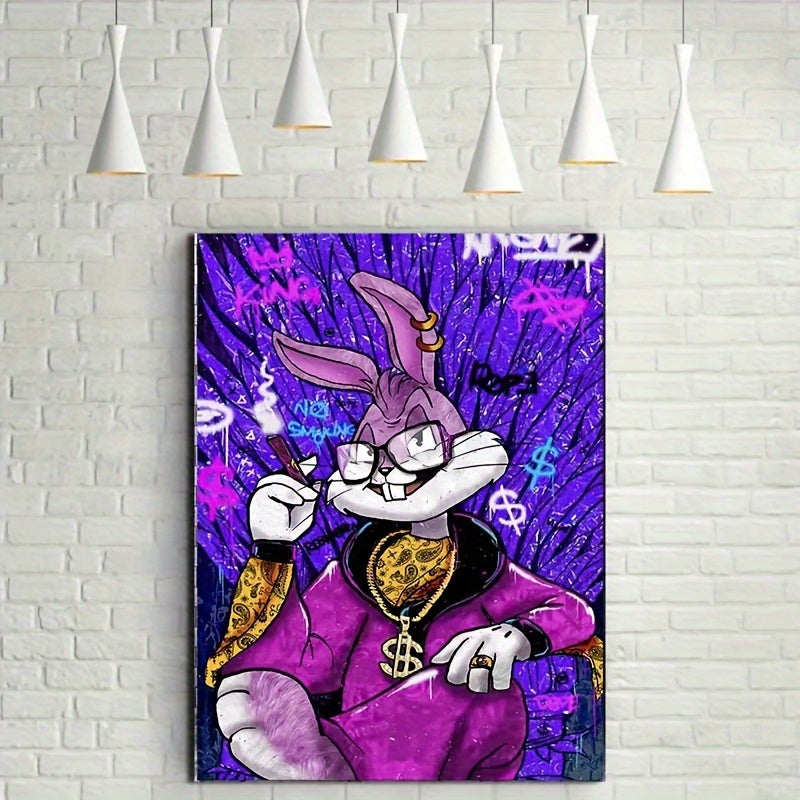 1pc Art Canvas Print Poster, Rich Rabbit Anime Canvas Wall Art, Artwork Wall Painting For Bathroom Bedroom Office Living Room Wall Decor, Home Decoration, No Frame