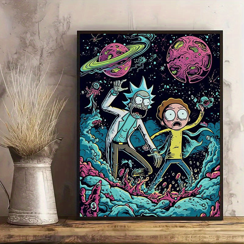 1pc Warner Bros. Rick and Morty Canvas Art Print - Vibrant Cosmic Energy Theme Unframed Wall Decor with Planets, Stars & Alien Creatures, Perfect for Living Room, Bedroom, Office, Classroom - Aesthetic Room Decor, Father's Da