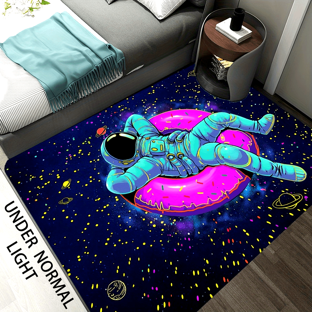 Astronaut Space Adventure Non-Slip Rug Pad, Polyester, UV Reactive Design, with Hand Wash Only, for Bathroom, Entryway, and Living Room