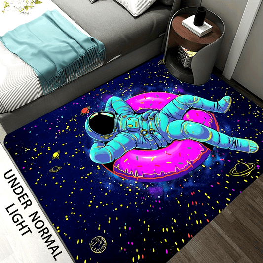 Astronaut Space Adventure Non-Slip Rug Pad, Polyester, UV Reactive Design, with Hand Wash Only, for Bathroom, Entryway, and Living Room