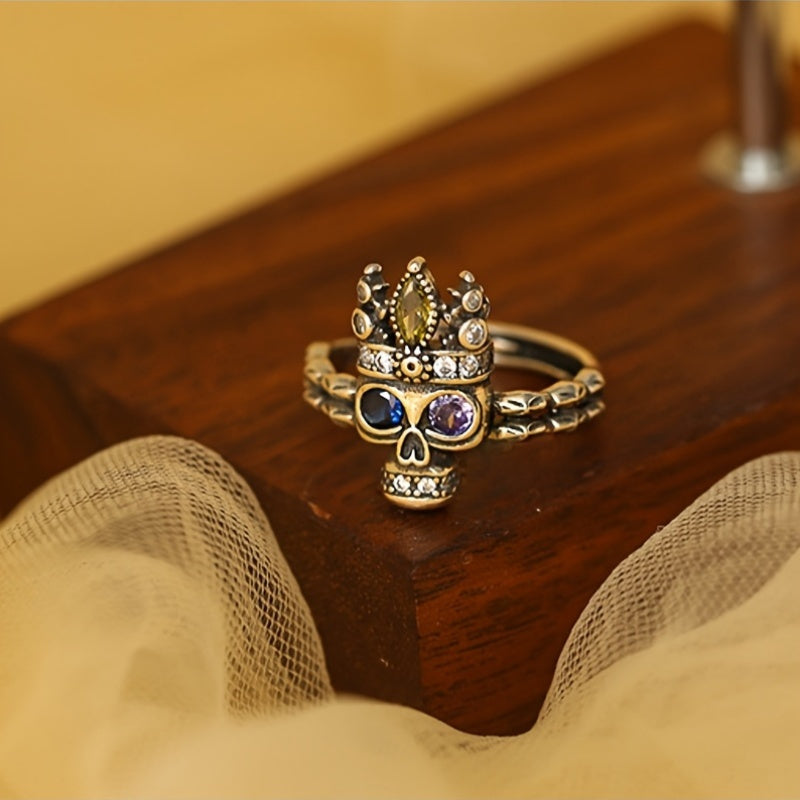 1pc Vintage Gothic Style Flip Skull Ring, Unisex Open Ring, Hip-Hop Trendy Skeleton Design, Punk Dark Series, Suitable for Men and Women