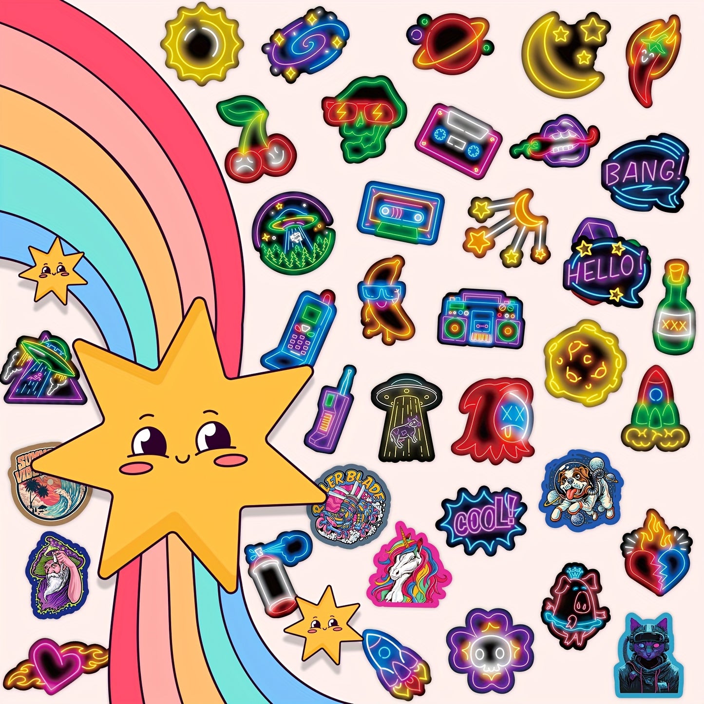 200pcs Dopamine Neon Mixed Stickers, Colorful Graffiti Stickers For Motorcycle Luggage Refrigerator Easter gift