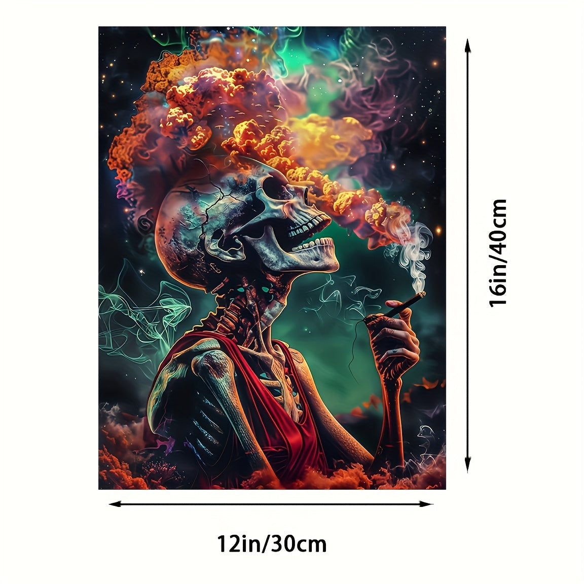 Smoking Skull & Vibrant Smoke Canvas Art, 30.48x40.64cm - Frameless Wall Decor for Home, Office, Cafe | Perfect for Bedroom, Living Room, Bathroom, Perfect for Room Decor