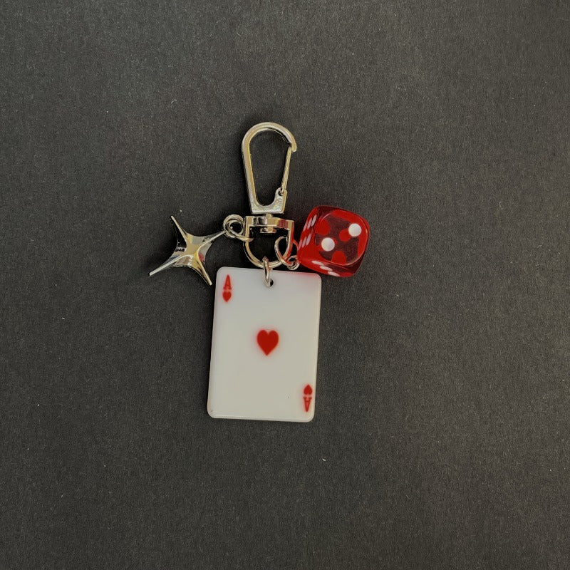 1pc Stylish Ladies' Bag Pendant Keychain Accessory - Playing Card Design with Star Charm, Acrylic & Alloy Material, Perfect for Valentine's Day Gifts, New Year's Presents, Car Pendants, and Everyday Use, Everyday Keychain | W